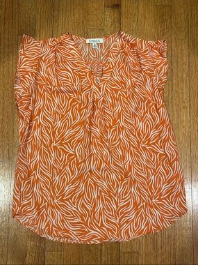 Chaus Orange and White V-Neck Cap Sleeve Blouse Size Small